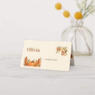 Carte De Placement Citrouille de remerciement aquarelle de Branche de