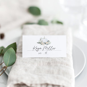 Carte De Placement Citrouille de verdure d'automne blanc