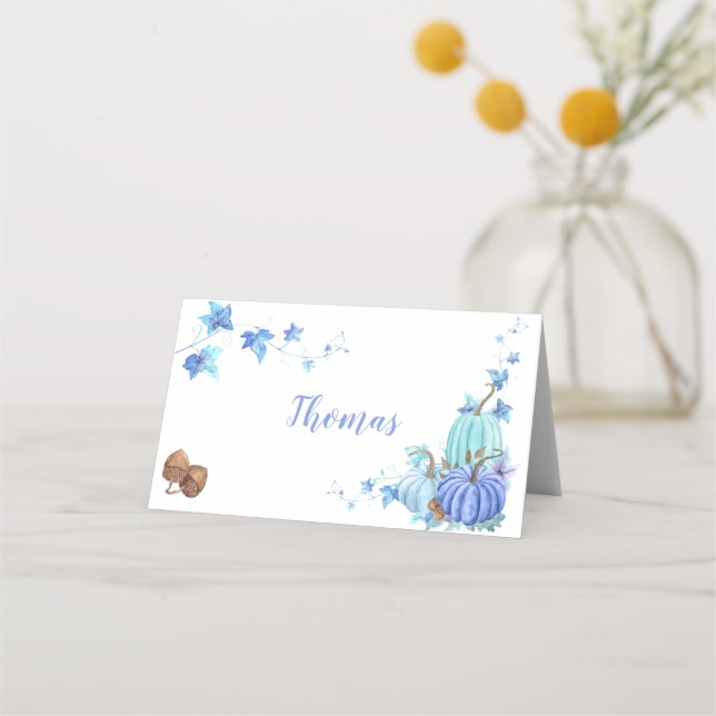Carte De Placement Citrouilles de Thanksgiving Bleu Turquoise (Devant)