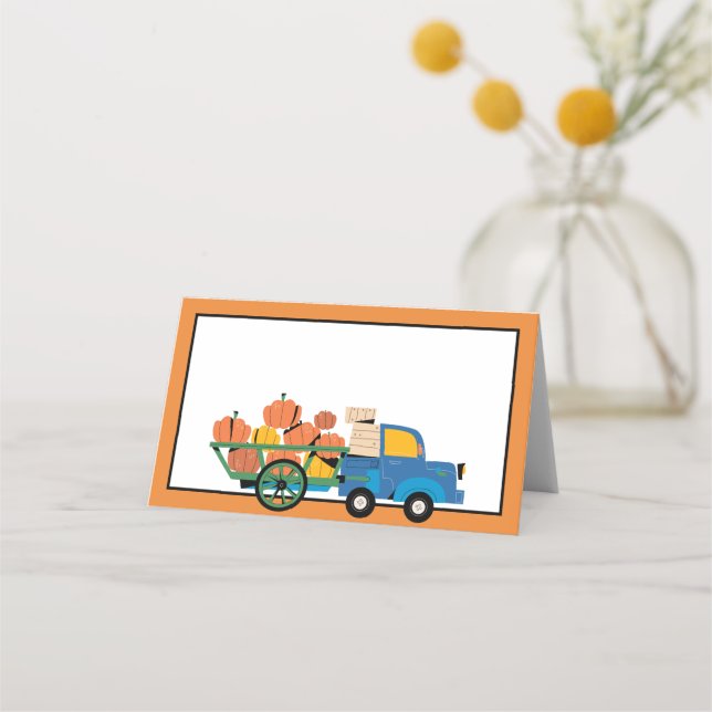Carte De Placement Citrouilles de Thanksgiving | Écrivez le nom de vo (Devant)