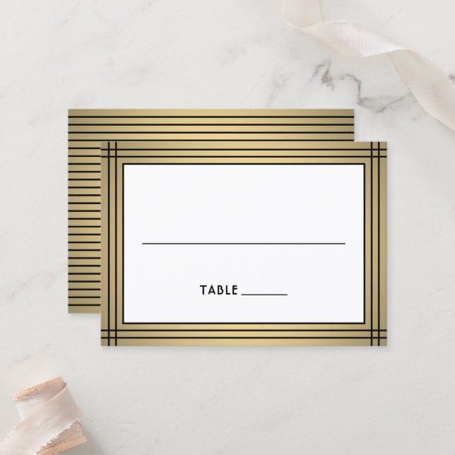 Carte De Placement Classic Black & Gold Border Large Elegant Escort / (Devant/Arrière en situation)