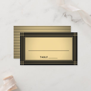 Carte De Placement Classique bordure rayée chic noir et or Escort /