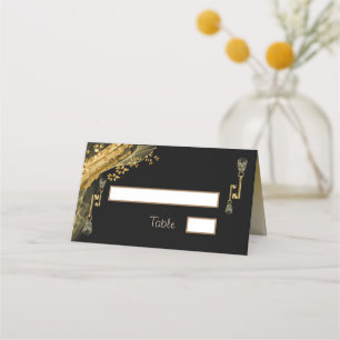 Carte De Placement Clés de squelette de Halloween Pailletées et Dorée