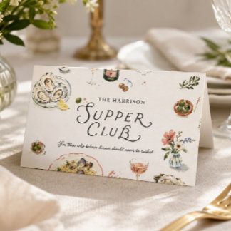Carte De Placement Club de Souper Côtiers Fantaisiste Aquarelle