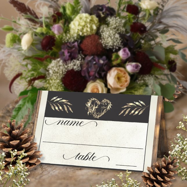 Carte De Placement Cœur rustique et monogramme - Crème (Créateur téléchargé)