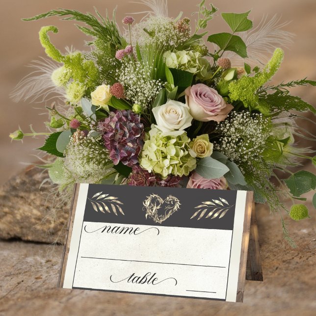 Carte De Placement Cœur rustique et monogramme - Crème (Créateur téléchargé)