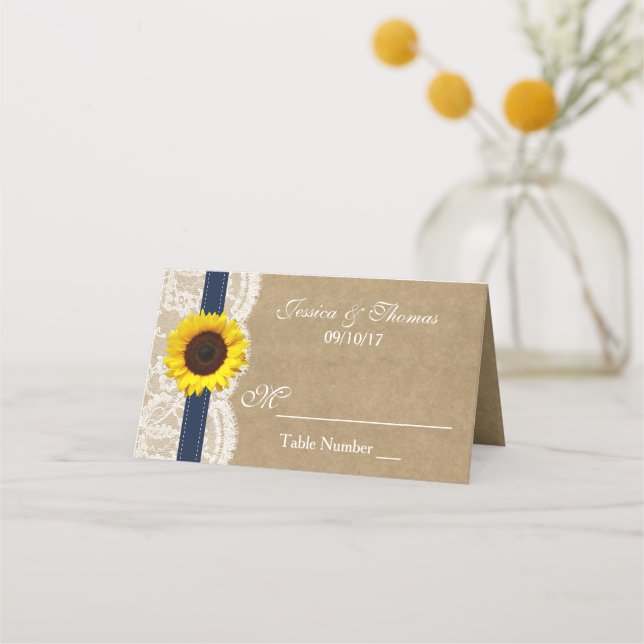 Carte De Placement Collection Kraft, dentelle et tournesol - Navy (Devant)