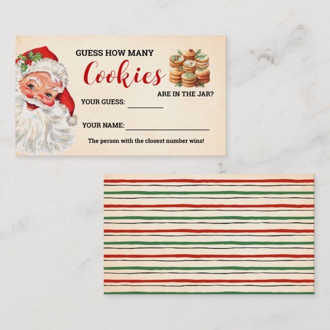 Carte De Placement Combien de cookies Père Noël Christmas Game Card (Devant / Derrière)