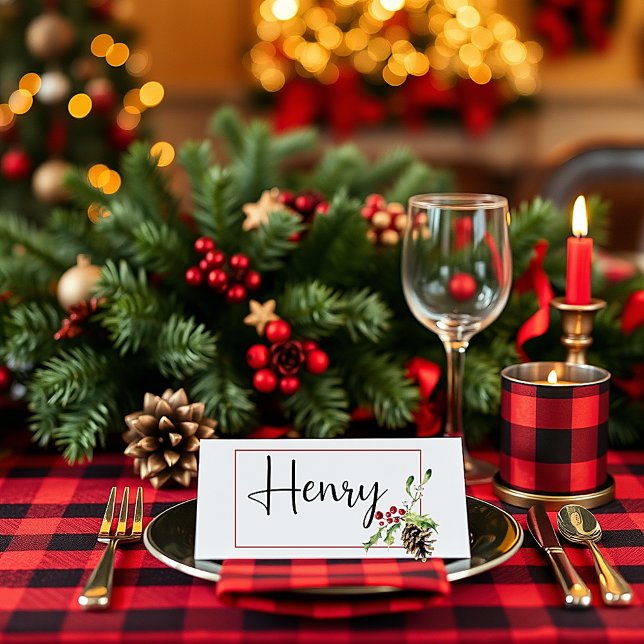 Carte De Placement Cône de pin et Noël de houx (Créateur téléchargé)