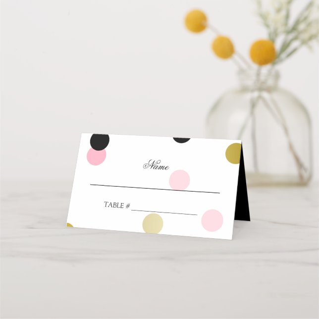 Carte De Placement Confetti noir et rose or (Devant)