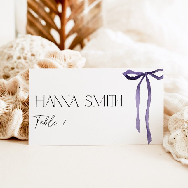 Carte De Placement Coquette Nœud Papillon Violet Mariage Shower de Fi (Place cards with moody purple bow)
