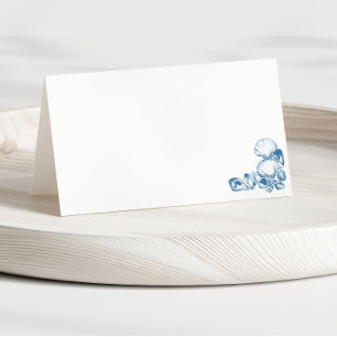 Carte De Placement Coquillages Vintages Bleus simples Mariage plié