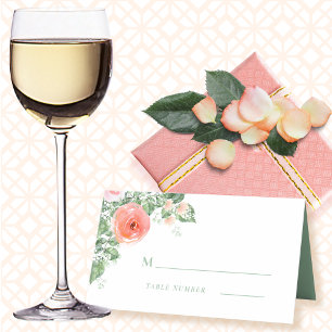 Carte De Placement Corail rose pâle Aquarelle romantique Florale