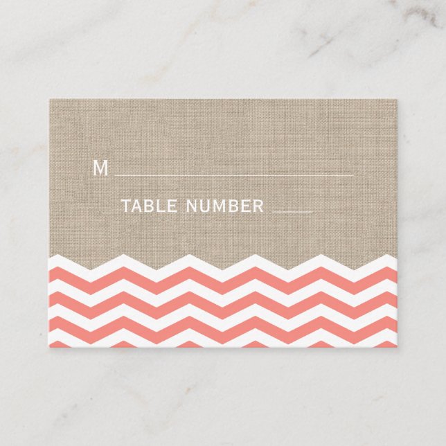 Carte De Placement Coral Chevrons sur Burlap Place Card (Devant)