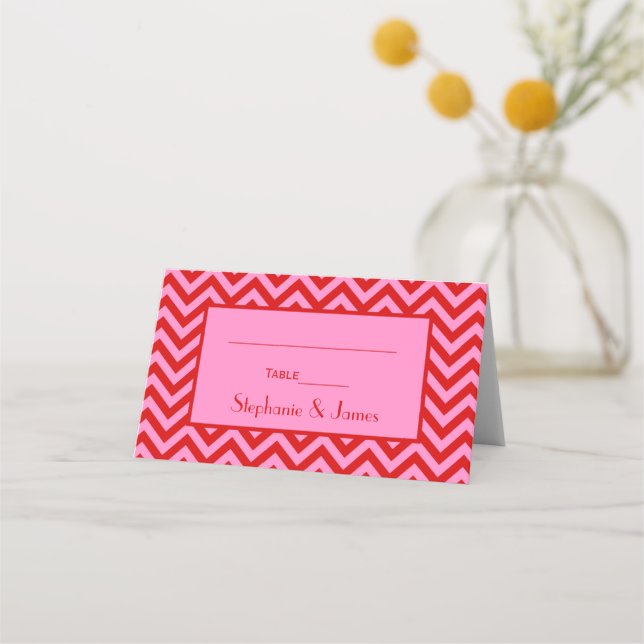 Carte De Placement Couleurs DIY Rose #3 Chevron Rouge Zigzag (Devant)