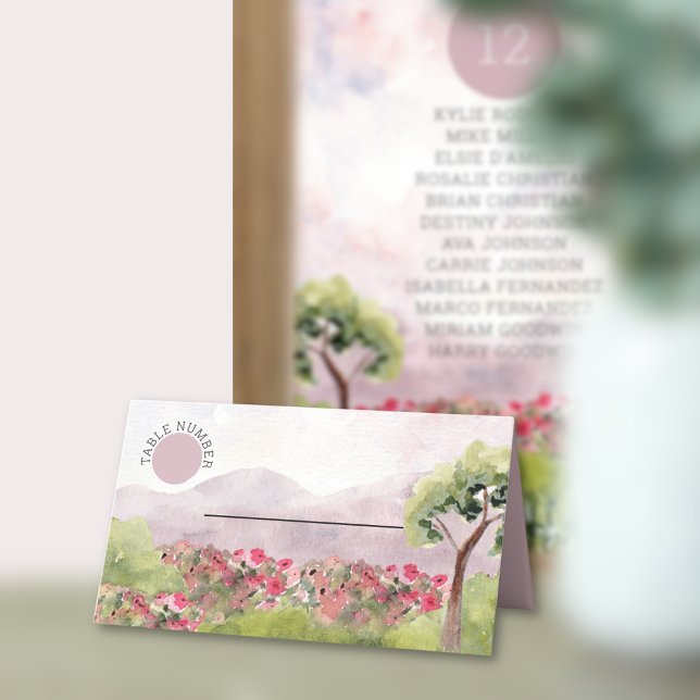 Carte De Placement Country Meadow Watercolor Mariage Dusty Rose (Créateur téléchargé)
