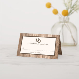 Carte De Placement Country Rustic Horseshoe & Brown Wood Mariage