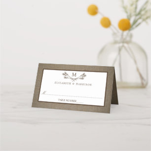 Carte De Placement Country Rustic Monogramme Branche & Mariage Burlap