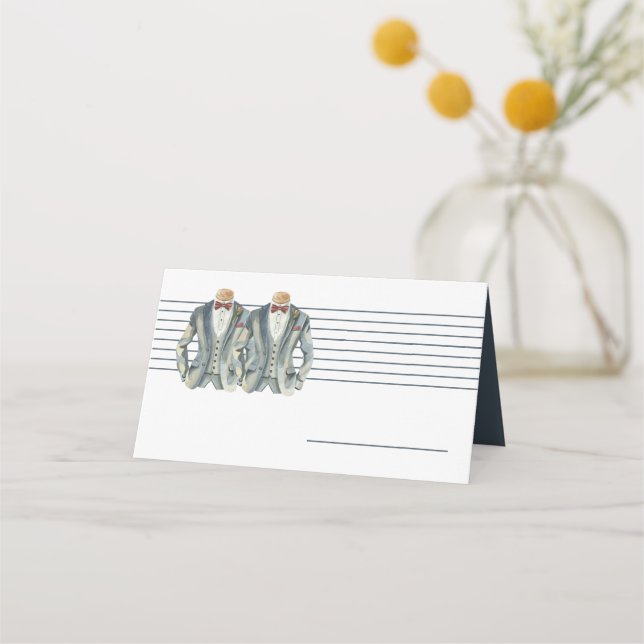 Carte De Placement Coupe bleu deux grooms et Cravate Mariage Bow (Devant)