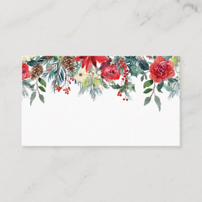 Carte De Placement Couronne de fleurs de Noël aquarelles et pommes de (Devant)