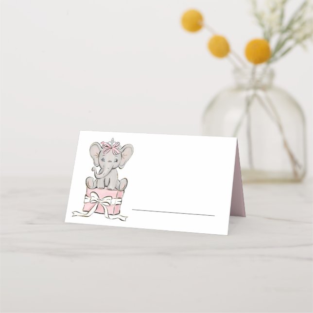 Carte De Placement Couronne de princesse éléphant rose pour l'anniver (Devant)