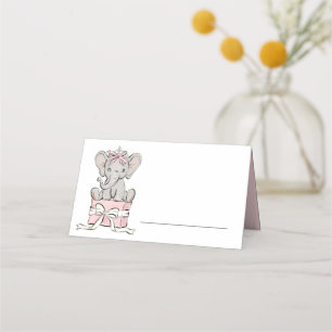 Carte De Placement Couronne de princesse éléphant rose pour l'anniver