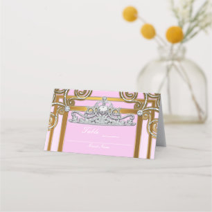 Carte De Placement Couronne de princesse rose et or, trône de fête