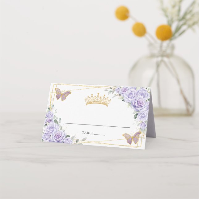 Carte De Placement Couronne de Quinceañera Fleur de Lilas Violet Or 1 (Devant)