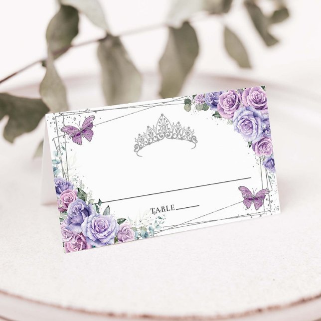 Carte De Placement Couronne de Quinceañera XV 16 Fleurs de Lilas Viol (Créateur téléchargé)