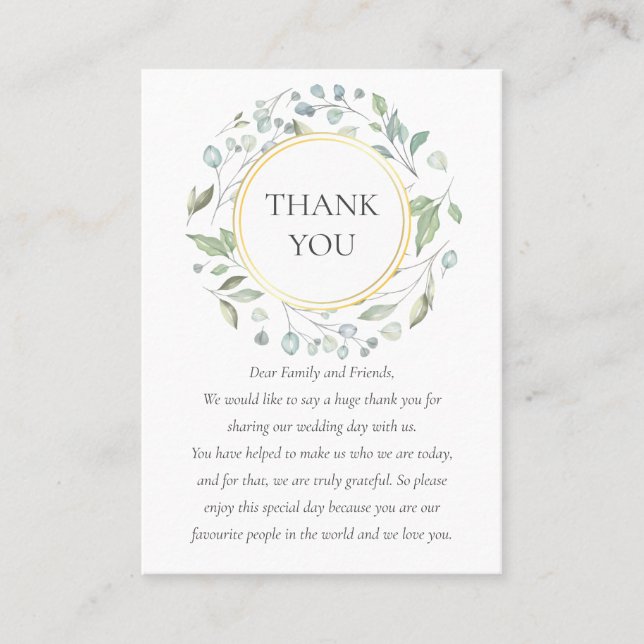 Carte De Placement Couronne de verdure de laurier Mariage Merci (Devant)