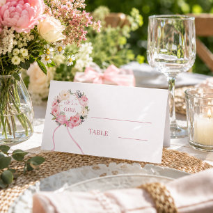 Carte De Placement Couronne florale rose ruban bow fille Baby Shower