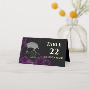 Carte De Placement Crâne éffrayant violet Rose gothique Halloween Wed