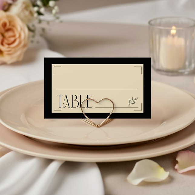 Carte De Placement Cream Black Art Deco Sophisticated Botanical  (Créateur téléchargé)