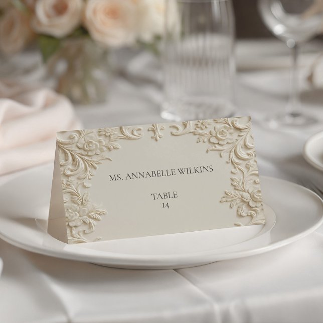 Carte De Placement Cream Embossed Floral Scroll Ivory Table (Cream Embossed Floral Scroll Ivory Table Place Card)
