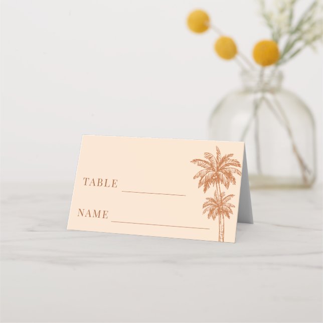 Carte De Placement Crème Palm Tree Beige Boho Beach Table de mariage (Devant)