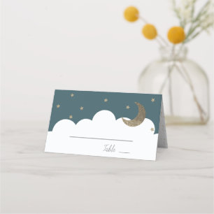 Carte De Placement Crescent Moon & Stars Marine Blue Place Card