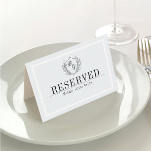 Carte De Placement Crest monogramme classique RÉSERVÉ plié