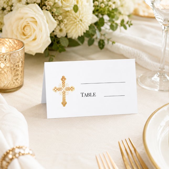 Carte De Placement Croix dorée blanche simple (Créateur téléchargé)
