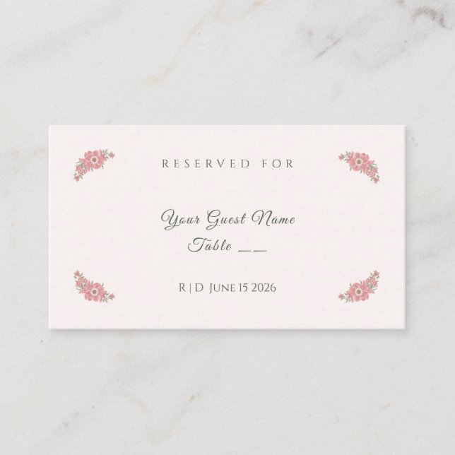 Carte De Placement Customized Name Blush Floral Garden Wedding Table (Devant)