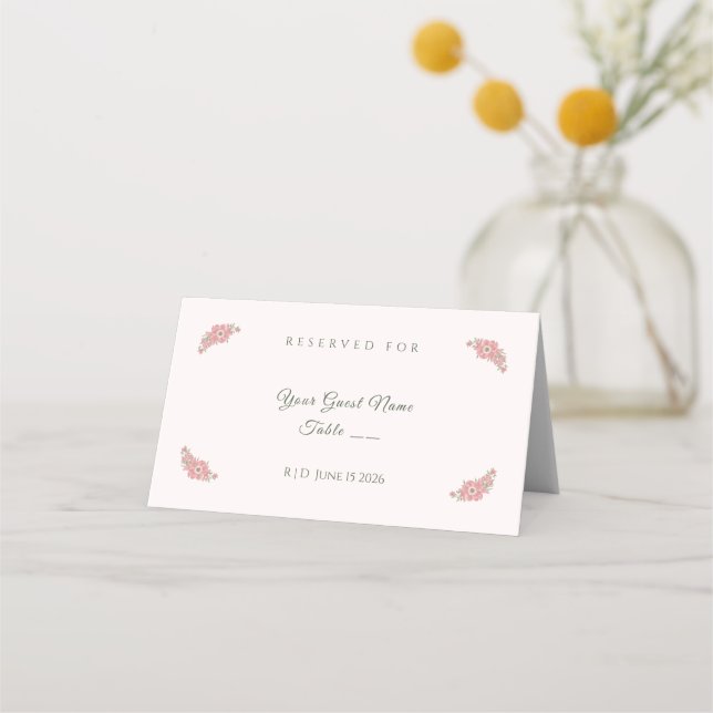 Carte De Placement Customized Name Blush Floral Garden Wedding Table (Devant)