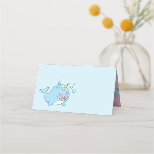 Carte De Placement Cute Narwhal Baby shower Kawaii Rose Girl