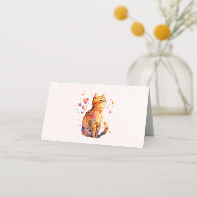 Carte De Placement Cute Tabby Chat avec Coeurs (Devant)