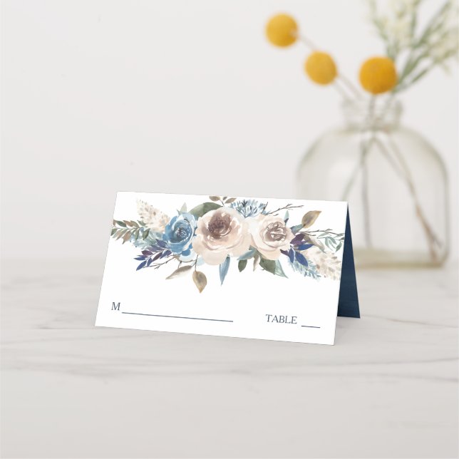 Carte De Placement Cygne floral blanc sur Mariage bleu (Devant)