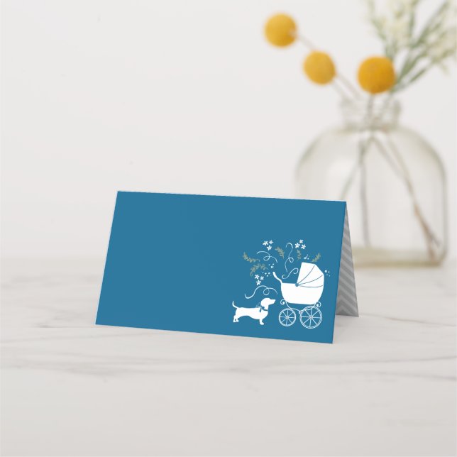 Carte De Placement Dachshund Wiener Chien Baby shower Blue Boy (Devant)