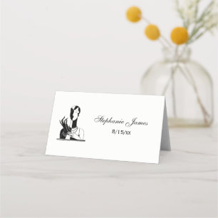 Carte De Placement Dame Art Déco Vintage avec perles noir transp