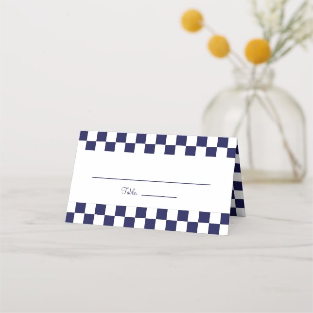 Carte De Placement Damier Bleu Marine et Blanc (Devant)