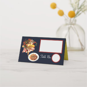 CARTE DE PLACEMENT DANSE SPAGHETTI, CUISINE ITALIENNE ET TOMATES