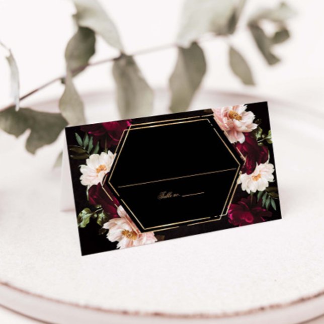 Carte De Placement Dark Moody Burgundy Blush Peonies Floral Wedding (Créateur téléchargé)