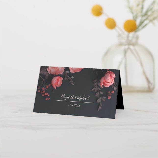 Carte De Placement Dark Moody Sculptured Flowers Wedding (Dos)