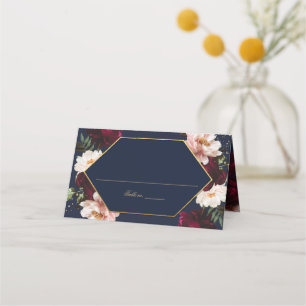 Carte De Placement Dark Navy Bourgogne Blush Peonies Floral Mariage